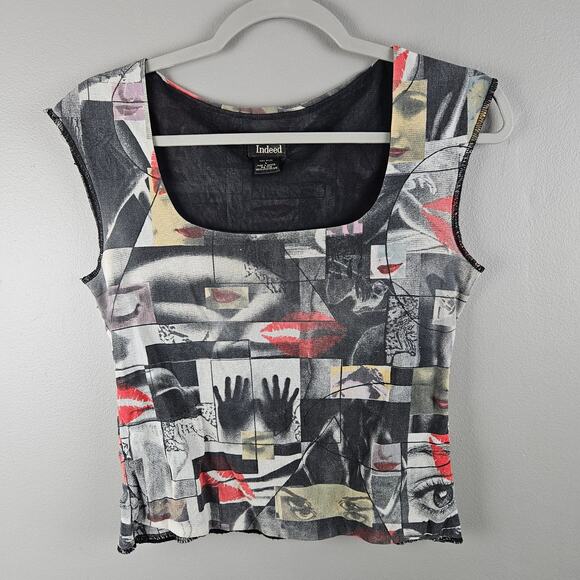 Y2k Wearable Artsy Grunge Tank Top Size Large Collage Faces - Picture 1 of 6